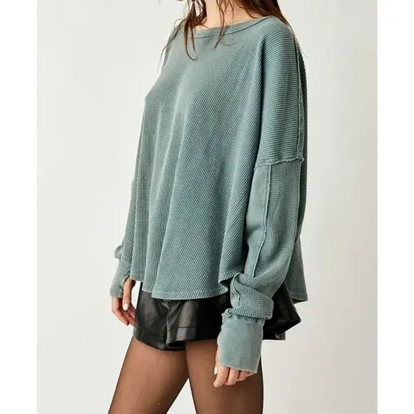 NWOT We the Free / Free People Microphone Drop Thermal Top Silver Pine Size XS - Picture 2 of 12